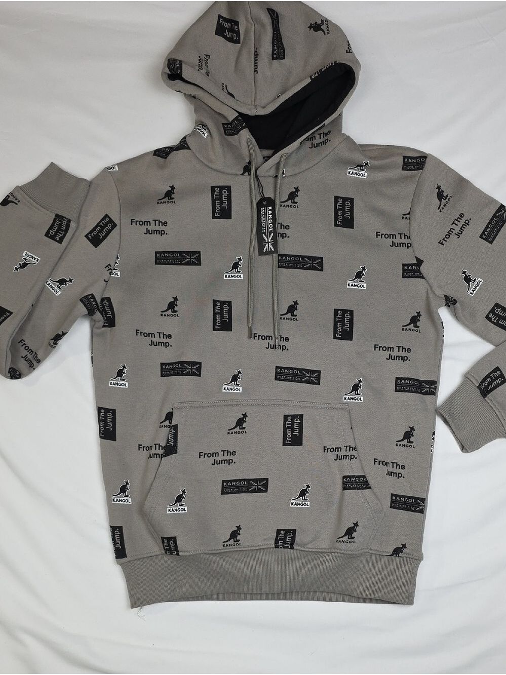 Kangol Taupe All-Over Logo Zip Hoodie Small